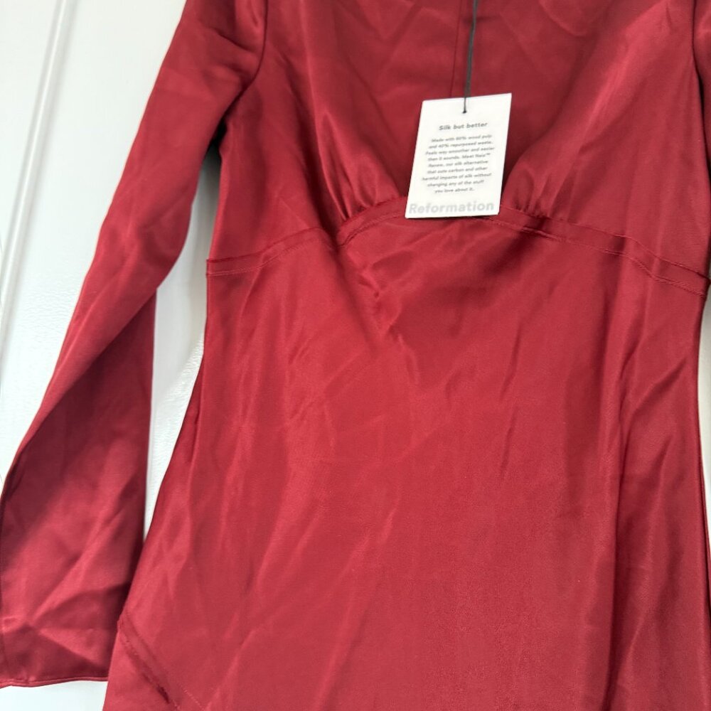 NWT Reformation Naila Satin Dress In Chianti Sz Small Slim Fit Thigh High Slit - Picture 6 of 8